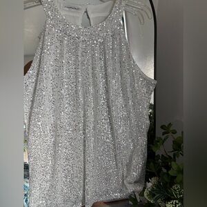 Silver Sequin Sleeveless Top by XiaoMaAnJi